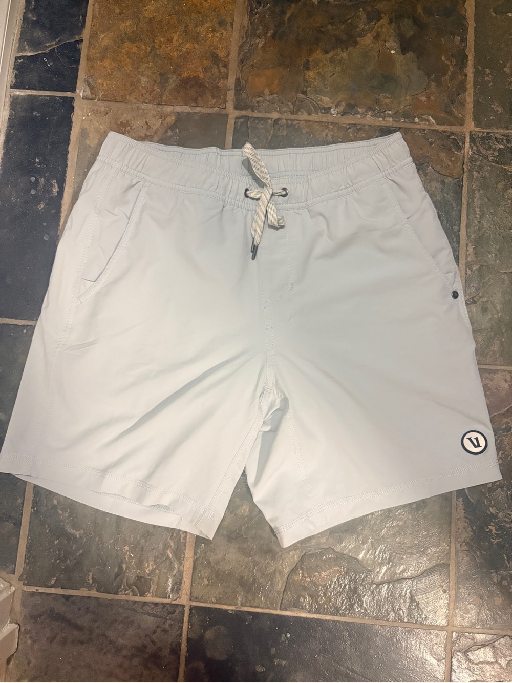 Vuori Heather Gray Athletic Shorts with Logo Tag